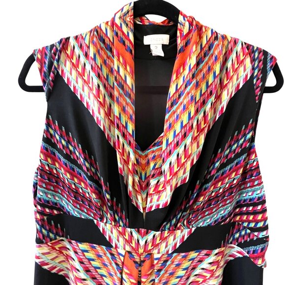 Chicos Geometric Print Sleeveless Maxi Dress 2 Draped Neckline Colorful Tribal - Picture 2 of 16